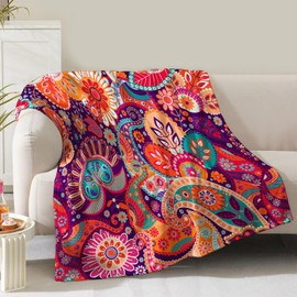 Boho Floral Blanket Gifts for Women Girls Mom Wife Mother's Day Christmas Birthday Presents Colorful Bohemian Flower Rustic Decor Bedroom Living Room Couch Sofa Kids Adults Soft Flannel Throw 60"x50"
