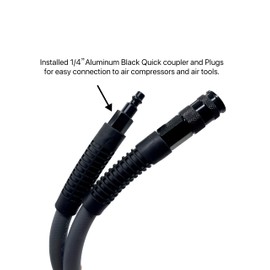 SYXQT Hybrid Air Hose 3/8-Inch x 25FT，300 PSI Heavy Duty, Lightweight, Kink Resistant, All-Weather Flexibility with 1/4-Inch Industrial Air Fittings and Bend Restrictors,Gray