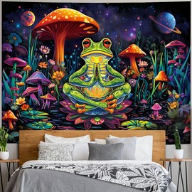 Racunbula Frog Tapestry Hippie Mushroom Tapestry Galaxy Space Tapestry Colorful Plant Floral Wall Tapestry Aesthetic Tapestry Wall Hanging for Bedroom