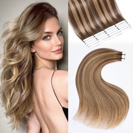 Frodio Tape in Hair Extensions Human Hair 26 Inch Remy Tape ins Human Hair Invisible Extensions Color Blonde Highlight Fashion Extension Seamless Silky Straight Skin Weft 20Pcs 50G