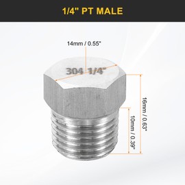 sourcing map 5pcs 304 Stainless Steel Pipe Plug Fitting 1/4" PT Male Thread Outer Hex Head Cap Hexagonal Head Bung Plugs Fittings for Air Water Oil Gas Tube