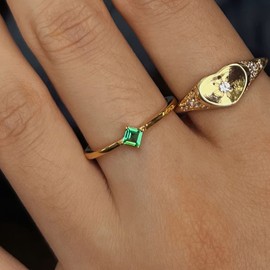 Michooyel 18K Gold Plated Dainty Emerald Rings Simple Square Cut Sterling Silver Statement Rings Cute Rings for Women