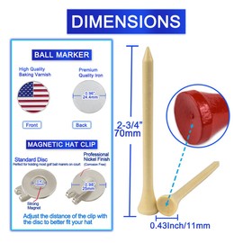 Wooden Golf Tees 70mm 2 3/4" Tee Pack of 100,Mixed Colour Wood Golf Tee Pegs Biodegradable.Golf Tees It fits All Types of Clubs,Drivers, Fairway Woods, and hybrids.Men Women Golfer Funny Golf Gifts.