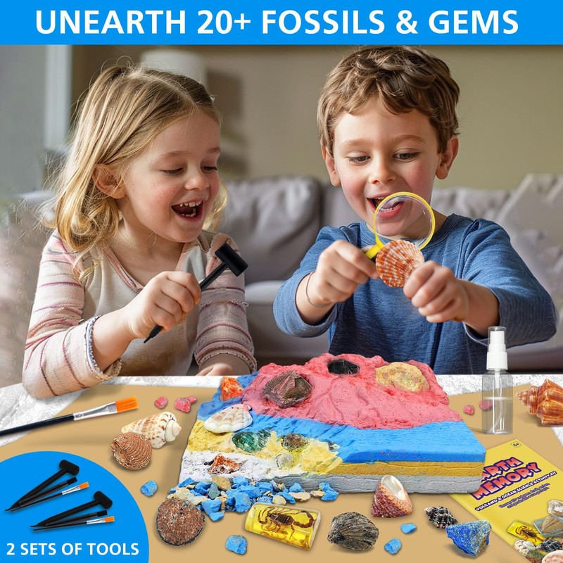 PIBEX Volcano & Ocean Fossil Dig Kit, Dig up 20+
