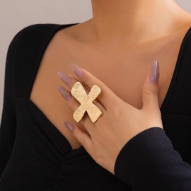 GIGB PBDK Chunky Gold Cross Rings for Women Irregular Big Double Heart Midi Rings Adjustable Exaggerated Cross Statement Rings Trendy Birthday Jewelry Gifts (Cross)