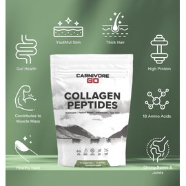 Carnivore Go Carnivore Go 100% Grass-fed Bovine Collagen Powder - Improves Skin, Hair & Nail Health, Muscle Mass & Digestion - 400g Hydrolysed Collagen Peptides, Type 1&3 - Collagen Supplements for Women & Men