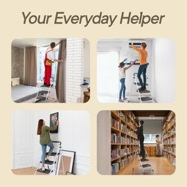 White 3 Step Stool Foldable – Heavy-Duty Foldable Step Stool for Adults, 500 lbs Capacity, Anti-Slip Feet & Wide Steps, Sturdy Steel Frame, Lightweight & Space-Saving Design for Home, Kitchen & Garage