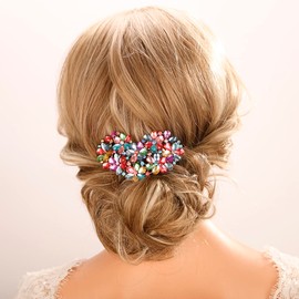 Jumwrit Rhinestone Hair Barrette Vintage Flower Hair Clip Shiny Love Heart Hairpin No Slip Ponytail Holder Slide Clip French Decorative Hair Accessories Wedding Hair Jewelry for Women Girls(Colorful)