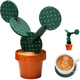 Timotech Juego de Posavasos Absorbente de Cactus para Bebidas de 6 Piezas, Divertidos Posavasos con Soporte de Maceta para Decoración de Hogar, Bar y Oficina en casa