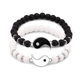 Caiyao Best Friend Bracelets for 2 Matching Yin Yang Adjustable Cord Bracelet for Bff Friendship Relationship Boyfriend Girlfriend Valentines Gift-Beaded