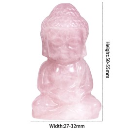 KYEYGWO Crystal Stone Baby Buddha Statue for Feng Shui Decor Natural Stone Portable Mini Buddha Figurine for Meditation Prayer Protection, Rose Quartz