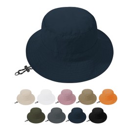 Sun Hats for Men Women - UPF 50+ Sun Shield Packable Waterproof Wide Brim Hat for Beach Gardening and Camping Navy Blue Boonie Hat with Adjustable DrawString