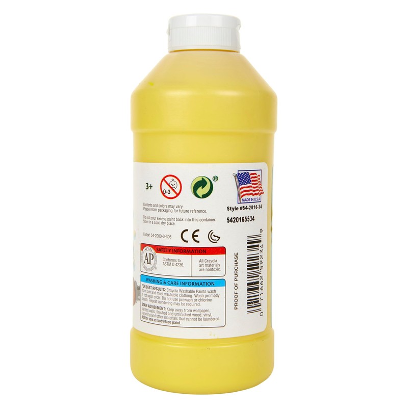 Crayola Yellow Washable Paint, Kids Painting Supplies, Paint Bottle, 16oz