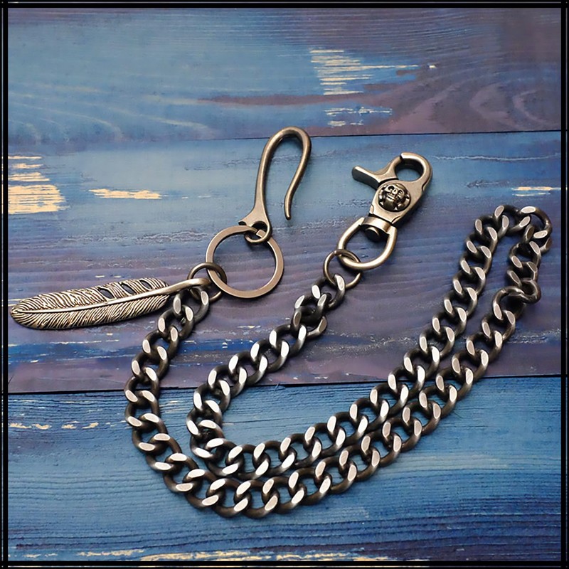 White Fang AZ177 Men's Retro Antique Feather Wallet Chain Fall