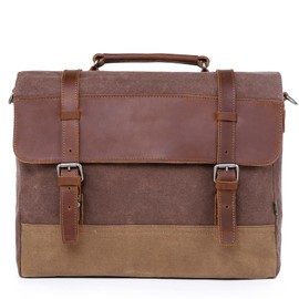 TSD Brand Fountain Valley Waxed Canvas Briefcase Messenger Bag Tote(Coffee)