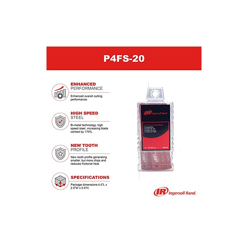 Ingersoll Rand P4FS-20 Air Reciprocating Saw Blades, 20 Pack, 4”