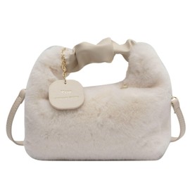 Lakeruta Women's Eco Fur Mini Shoulder Bag, Handbag, Fluffy, Mokomoko, Boa, Shearling, Faux Mink, white