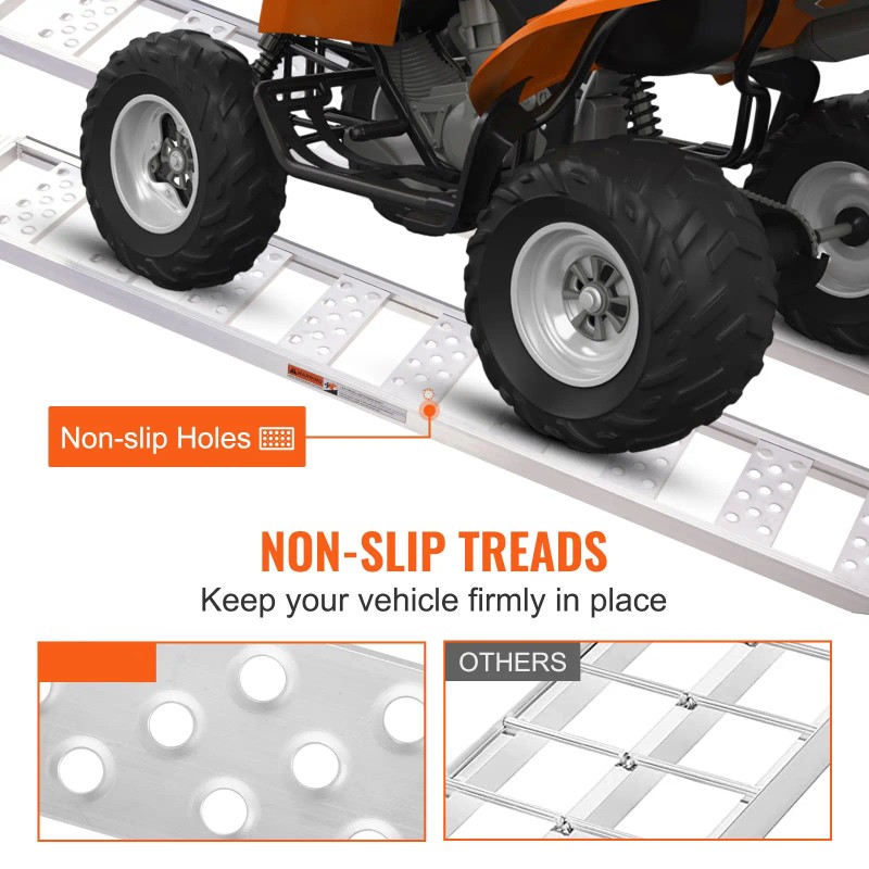 Portable 1250lbs Aluminum Loading Ramps with Straight Ramp Treads and