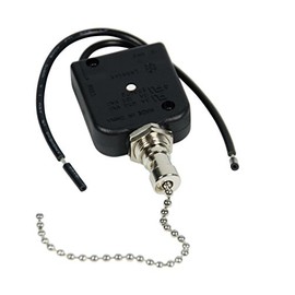 Gardner Bender GSW-35 Electrical All Angle Pull Chain Switch, SPST, ON-OFF, 6 A/125V AC, 6 inch Wire Terminal,Nickel / Black
