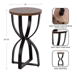 Kate and Laurel Ullot Modern Wood and Metal Round Side Table, 14 x 14 x 25, Brown and Black, Geometric Circle End Table for Use as Bedroom Nightstand or Indoor Plant Stand