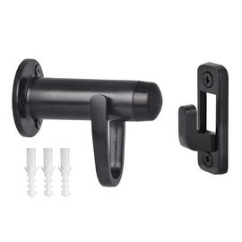 HOMOTEK Heavy Duty Latch Hook Stop Windproof,Door Holder Stopper with Sound Dampening Rubber Bumper Wall Mounted, Black, 1 Pack