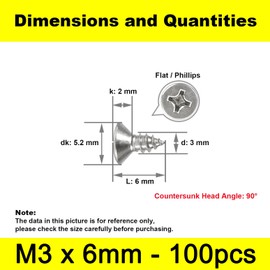 #4 x 1/4'' - 304 Stainless Steel Wood Screws, Corrosion Resistant & Self-Tapping for Thin Wood Panels, Electronics & Picture Frames, M3x6mm (100Pcs)