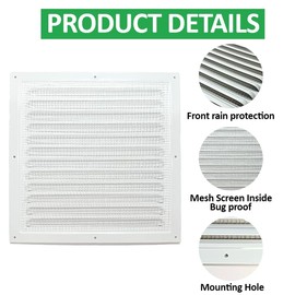 2pcs Attic Vents Gable Vents for Shed Shed Vent Kit with Screen Mesh Square Vent Louvered Vent Grille for Storage Shed Garage Ceiling Exterior Door House Attic (White,10 x 10 Inch)