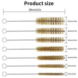 IASINN 7pcs Brass Wire Tube Brushes Bottle Brush Set,11Inch Long Wire Brushes for Cleaning,Wire Pipe Cleaner Bore Brush Cleaning for Tubes,Bottle,Keyboards,Glass