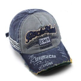 elwow Men's Retro Washed Cotton Distressed Baseball Cap Trucker Hat Hiking Travelling Hat with Patch Design (Blue Grey)