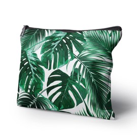 Bolsa de cosméticos con cierre, organizador de maquillaje grande de lino de viaje para bolso, Hoja de palma