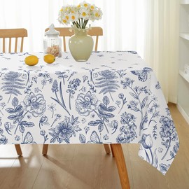 MATIRUG Blue and White Floral Table Cloth for Rectangle Table 60"x102",Spring Summer Wrinkle Resistant Spillproof Tablecloth,Rustic Washable Fabric Table Cover Decoration for Dinning Kitchen Outdoor