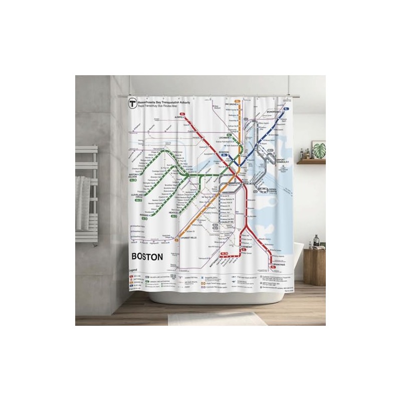 Boston Subway Map Shower Curtain White Subway Map Shower Curtains
