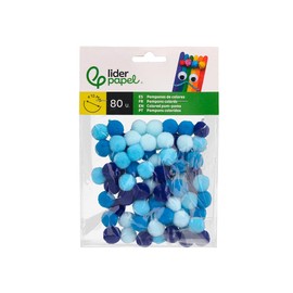 Pompon colorati leiderpapel 1,5 cm tonalità blu sacchetto con 80 pezzi.