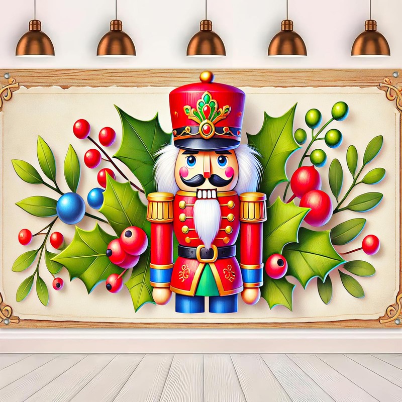 BlissYard Christmas Nutcracker Backdrop Banner Seamless Fabric Wall Hanging Holiday