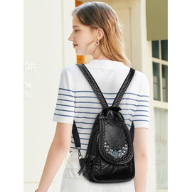 DIRRONA Women Backpacks Small Chest Bag Casual Shoulder Bags Anti Theft Women's Chest Bag Waterproof Handbag PU Leather Multifunction Work Travel Backpack Black A