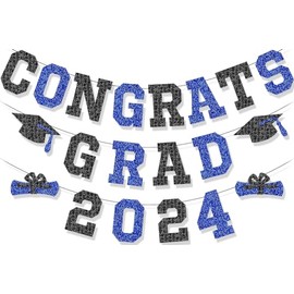 Congrats Grad 2023 Graduation Banner Congrats Grad Graduation Party Class of 2023 Congrats Grad Banner Hanging Decoration for Grad Party College High School Home Party Supplies Black Blue Glitter