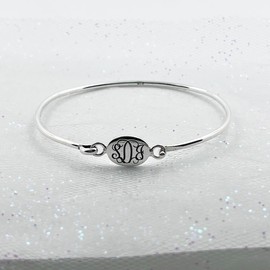 LGU Sterling Silver Polished Monogrammable Engravable Oval Bangle Bracelet (7 Inches)