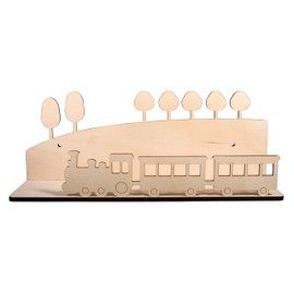 Rayher Wooden Construction Kit Shelf Train, FSC Mix Credit, Natural, 35 x 10 x 14 cm, 5-Piece Construction Kit, Children's Shelf, Made of Wood, for Painting, 62976505