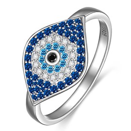Blue Evil Eye Ring Sterling Silver Evil Eye Rings for Women Spiritual Turkish All Seeing Greek Amulet Protection Sapphire Jewelry Gift Size 8