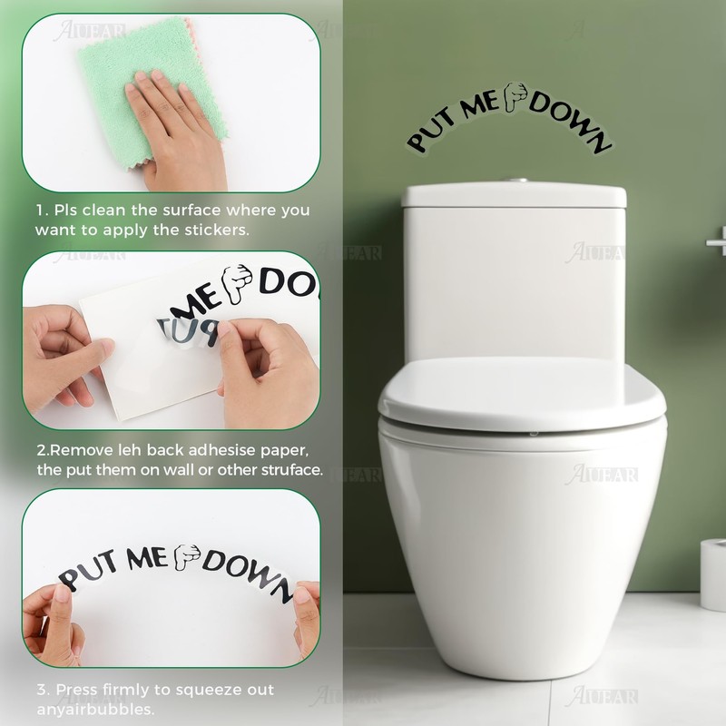 AUEAR, Funny Bathroom Toilet Seat Sticker Decal Reminder Decoration for