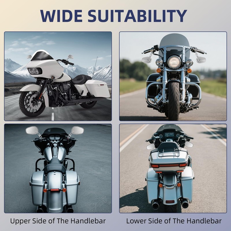 Motorcycle Mirrors,Chrome CNC Handlebar Mirrors for for 1982-2024 Harley Road