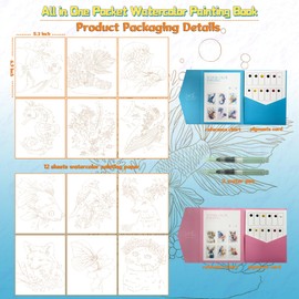 Watercolor Coloring Paper Set-All in One Pocket Watercolor Painting Book|Creative Watercolor Arts and Crafts for Adults&Kids Beginners|DIY Line Sketch Coloring Papers with Water(Animal Series)