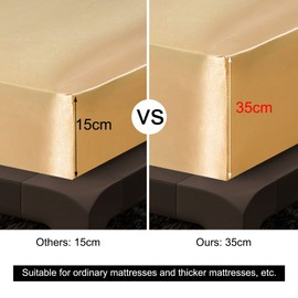 PiccoCasa Spannbettlaken Satin Bettlaken 180x200cm Spannbetttuch bis 35cm Topperhöhe mit Gummiband Gold 180x200x35cm