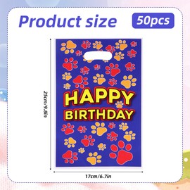 50pcs Dog Paw Gift Bags, Cartoon Dog Birthday Themed Party Goodie Candy Bag Gift Wrap Party Decoration Supplies for Girls Boys Birthday Baby Shower (Yellow, Red, Blue)
