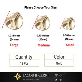 Gold Metal Shank Buttons - 12 Pcs - 3 Size Options - Wavy Irregular Metal Shank Buttons Large for Men Women Blazer Coat Uniform Shirt Suit and Jacket Sewing Craft DIY EM16402