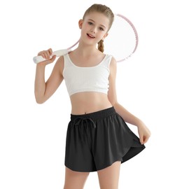 Girls Butterfly Shorts Dance Shorts for Girls Black Flowy Skorts with Pocket 2 in 1 Activewear for Bike, Basketball, Soccer Size 8 9