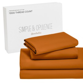 Simple&Opulence 100% Cotton 1000 Thread Count Calking Sheets -4 Pc Long Staple Pure Soft Sateen Weave Set-16” Deep Pocket Cooling Luxurious Silky Bed Sheet(Orange, California King)