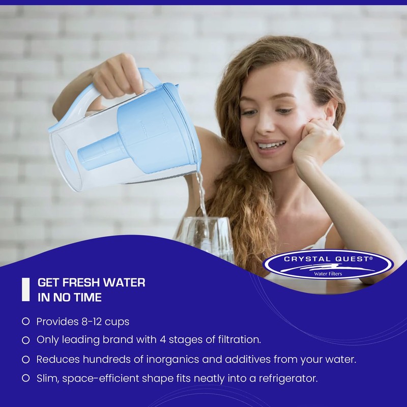 Crystal Quest Water Filter Pitcher - 12-Cup Capacity, Includes 1