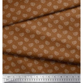 Soimoi Brown Poly Crepe Fabric Dot & Paisley Print Fabric by Yard 42 Inch Wide