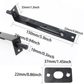 AUXBC 6 Inch Slide Flush Bolt, Stainless Steel Door Flush Bolt Latch, Concealed Slide Lock Bolt, Double Door Latches, Black